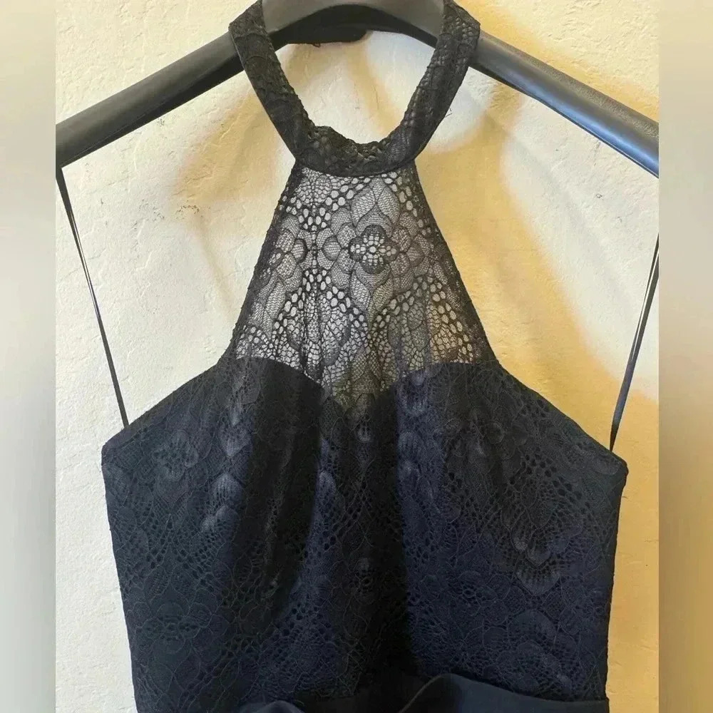 Black Maxi Flare Halter Dress Lace Bodice Size S - Picture 16 of 16